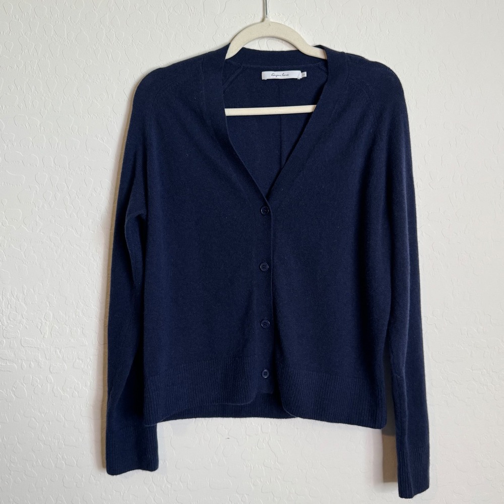 Harper Lane Navy Blue 100% Cashmere V-Neck Cardigan Sweater Sz S Preppy Minimal